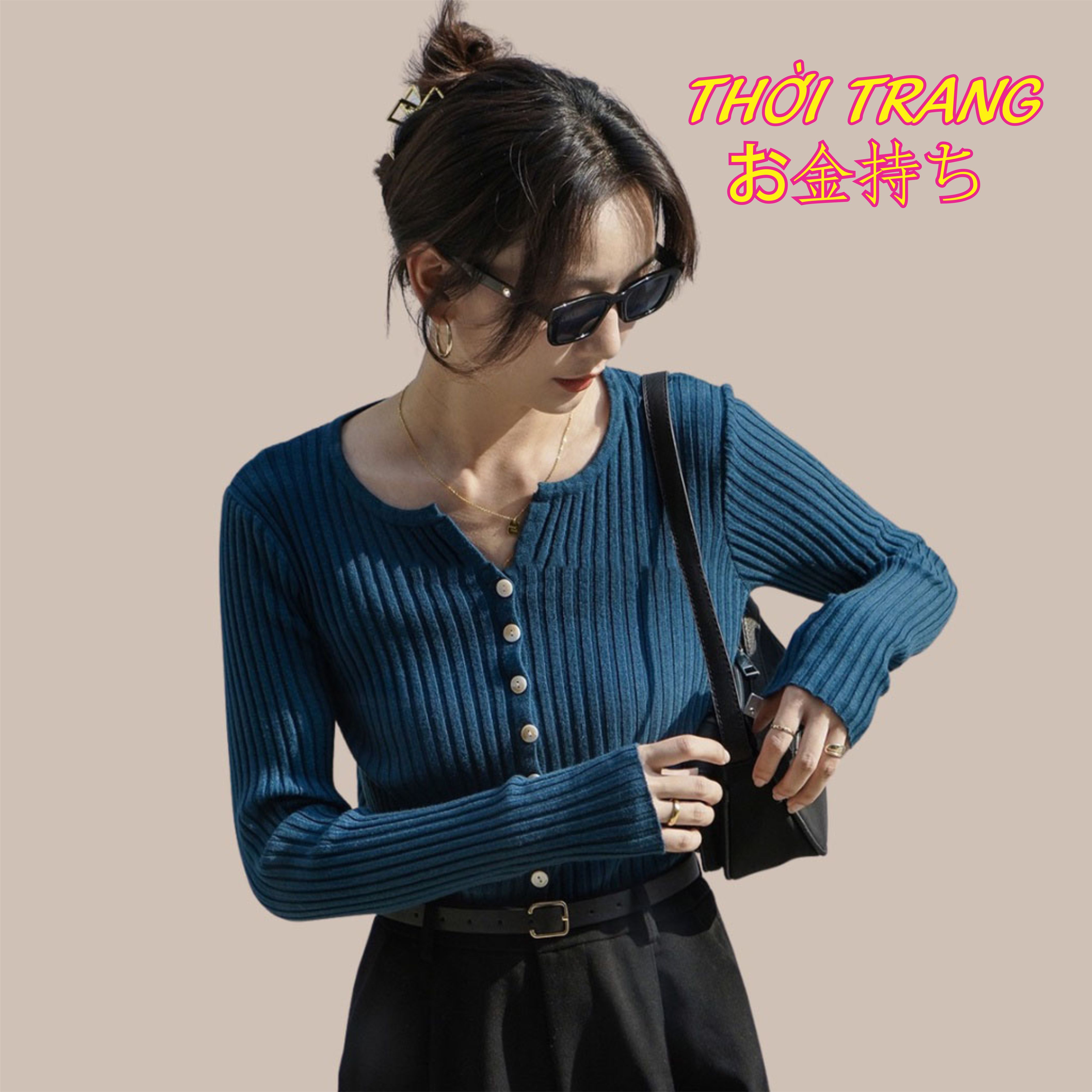 áo len tăm nữ khuy cúc nhỏ, áo khoác cardigan dáng vừa co giãn 3423