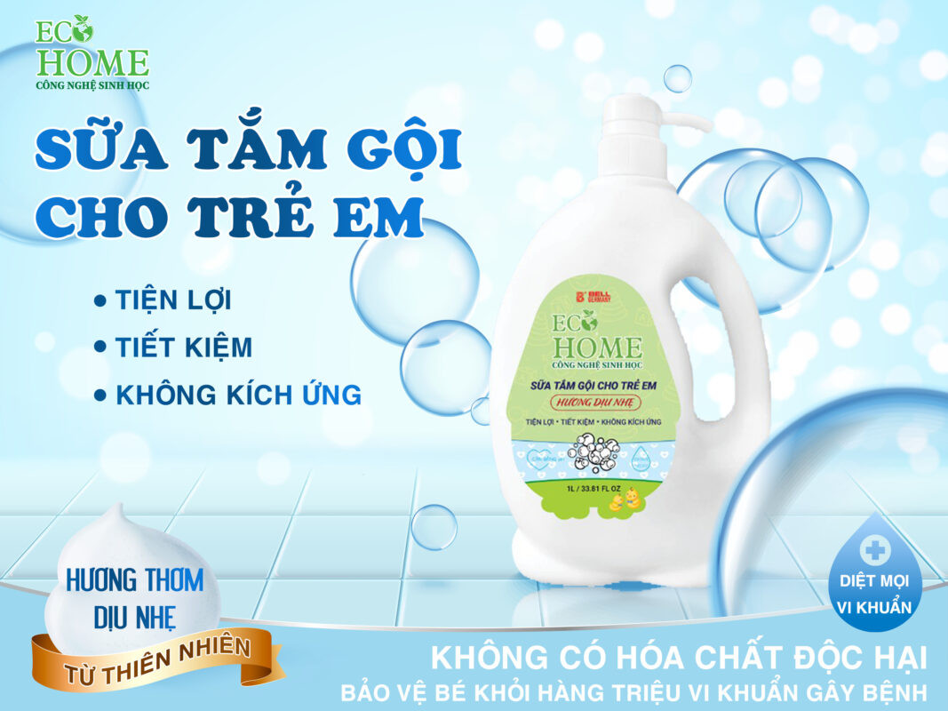 Sữa Tắm Gội Trẻ Em Ecohome Công Nghệ Sinh Học Bảo Vệ Nuôi Dưỡng Da Và Tóc Bé Vượt Trội 1000ml