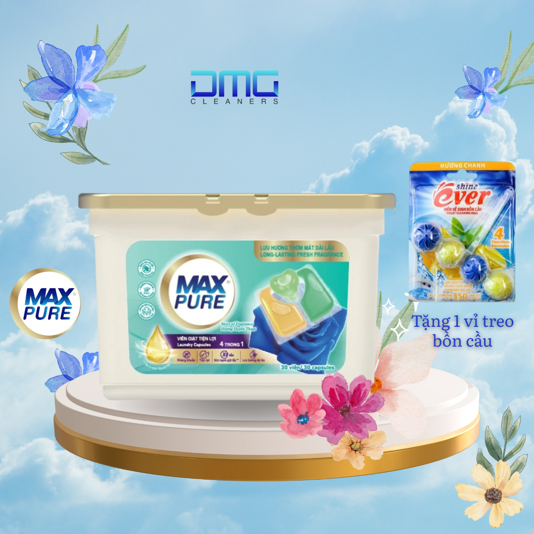 Hộp 30 viên giặt tiện lợi MaxPure 4in1- TẶNG 1 vỉ viên treo bồn cầu