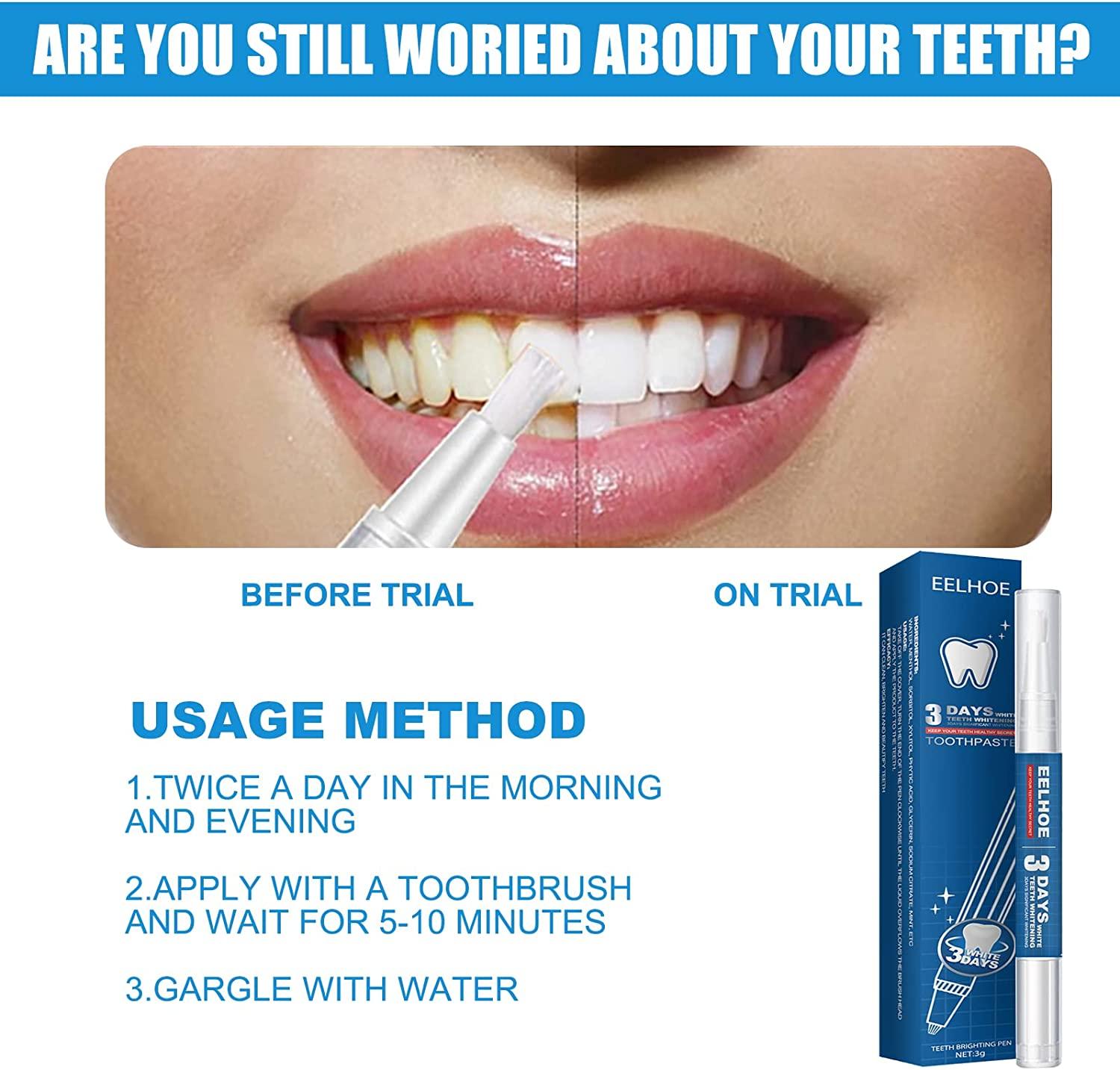 Bút làm trắng răng, gel tẩy trắng, bút răng trắng, gel làm trắng răng, bút làm trắng răng để tẩy trắng và tất nhiên là sáng lên, vết bẩn hiệu quả (2PCS)
