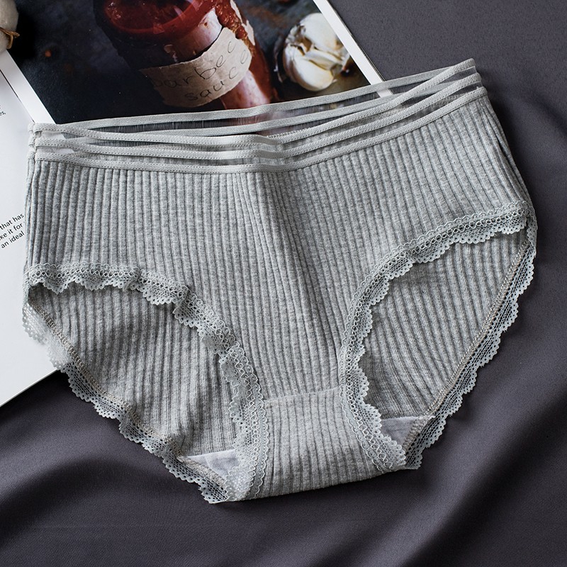 Quần cotton tăm màu trơn viền ren ôm mông cạp viền 3 sọc lưới