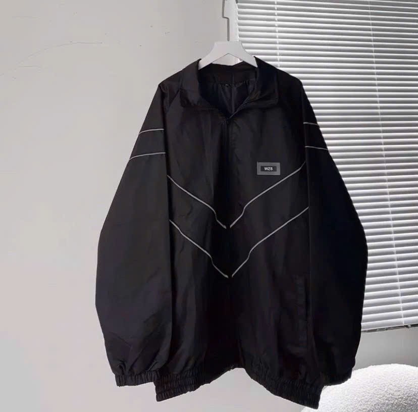 Áo Khoác Dù 2 Lớp Sọc Dạ Quang Thêu WZS Nam Nữ Couple - Bomber Gió Có Khóa Kéo Zip