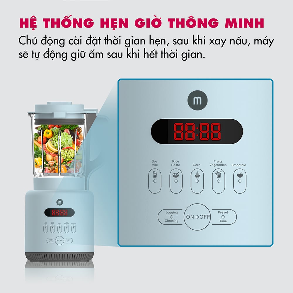 Máy làm sữa hạt, xay sinh tố, nấu cháo dinh dưỡng em bé Mishio cối thủy tinh borisilicate 1.75L - Sữa hạt &amp; chân không