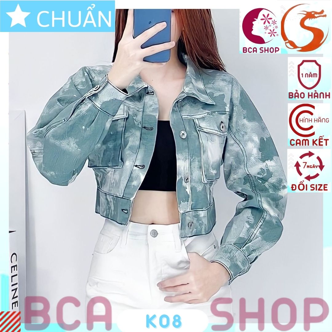 Áo khoác jeans nữ K08 ROSATA tại BCASHOP kiểu dáng croptop, thời thượng với chất jean cao cấp, phom chuẩn - xanh rêu