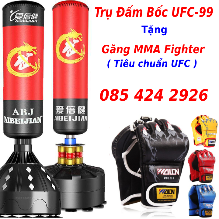 Combo Bao trụ đấm bốc kickboxing + mma + muay tự đứng + Găng tay đấm bốc boxing BN - Thiết bị tập đấm bốc dành cho dân chuyên, phòng tập, võ đường