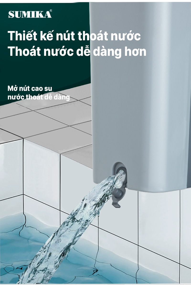 Bộ cây lau nhà SUMIKA C38, thùng lau nhà 2 ngăn tự vắt thông minh, chổi lau sàn nhà 360 độ, 2 bông lau, 1 móc treo cây lau sàn