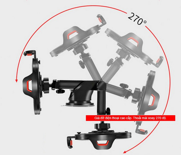Giá đỡ điện thoại trên oto xe hơi cổ dài - Có 2 chân hút + chân kẹp đa năng tiện dụng