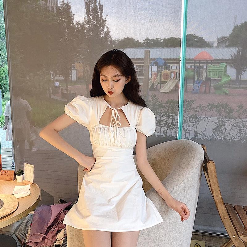 Đầm Nữ Cộc Tay Buộc Nơ Nhúm Ngực