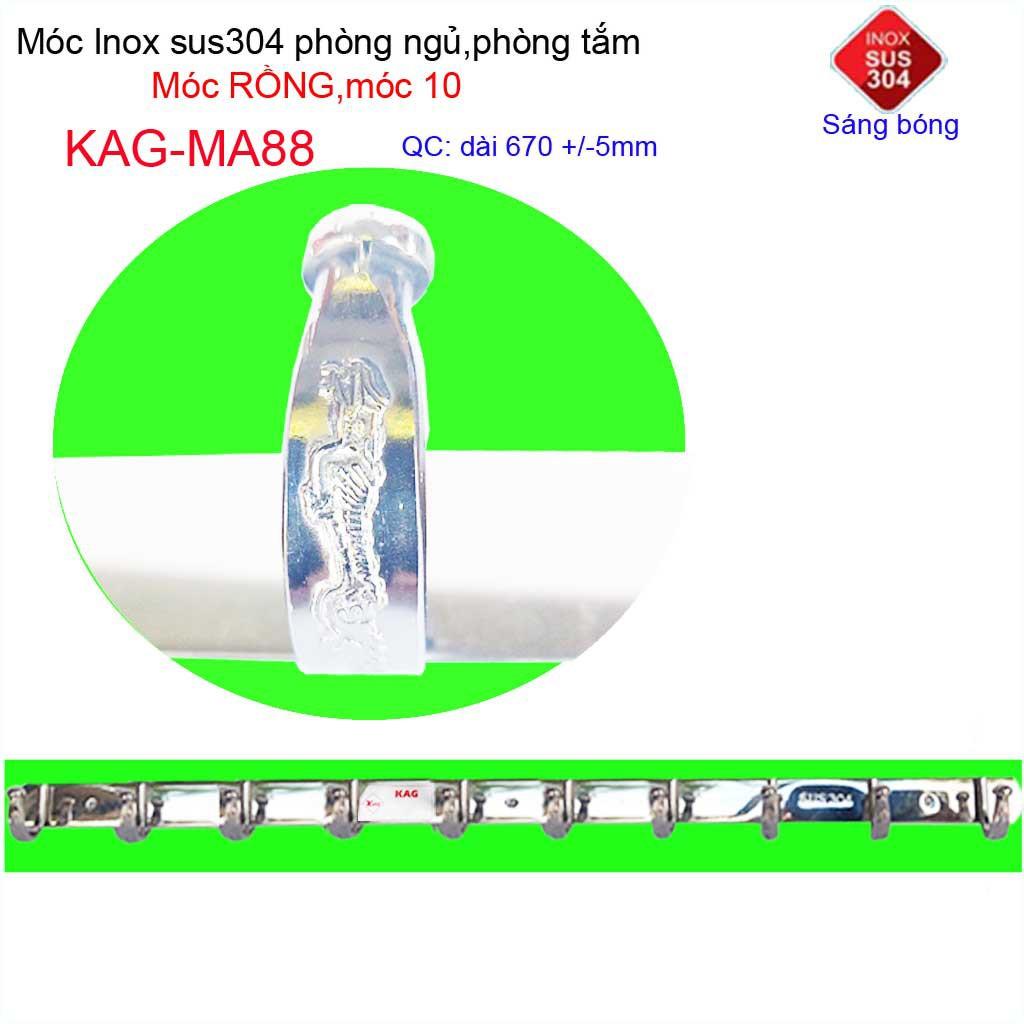 Móc rồng treo quần áo inox 304 cao cấp dày, móc 10 móc treo đồ nhà tắm KAG-MA88