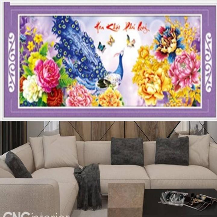 Tranh thêu công hoa khai phú quý 88872 - kích thước: 115 * 51cm.