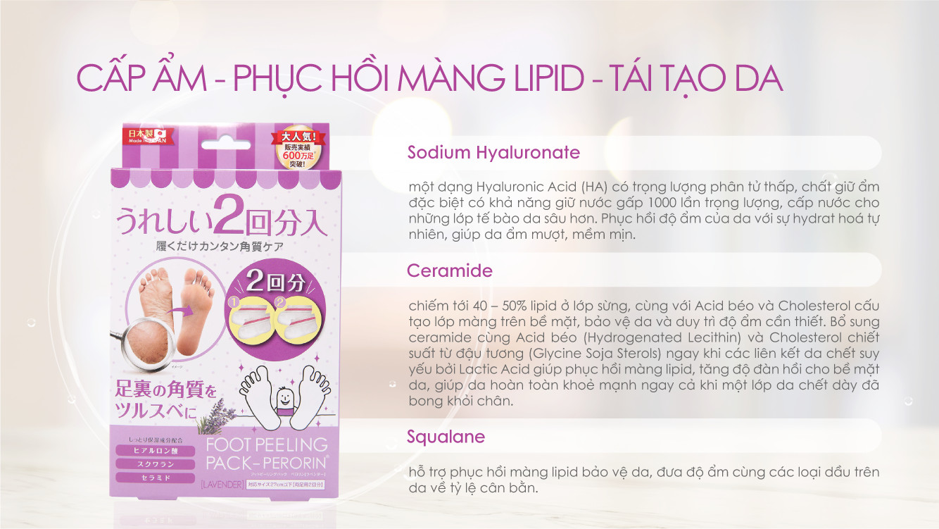 Hộp 2 Cặp Túi Ủ Tẩy Tế Bào Chết Dưỡng Ẩm Da Bàn Chân PERORIN - Nhật Bản (Hương Lavender)