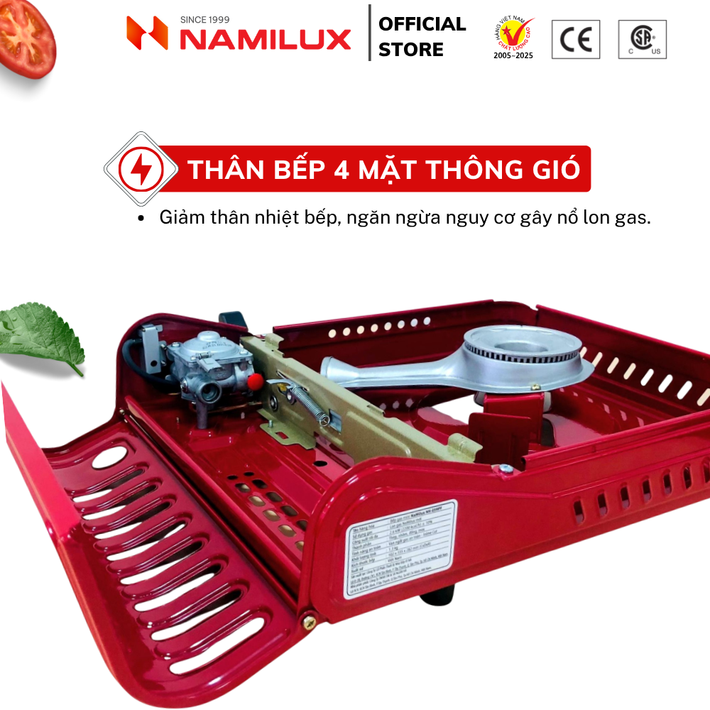 Bếp Gas Mini/ Du Lịch NaMilux MLN-191PF - Màu Đỏ│Van Ngắt Gas An Toàn Inline-Cut│Công Suất 2.6 Kw - Hàng Chính Hãng