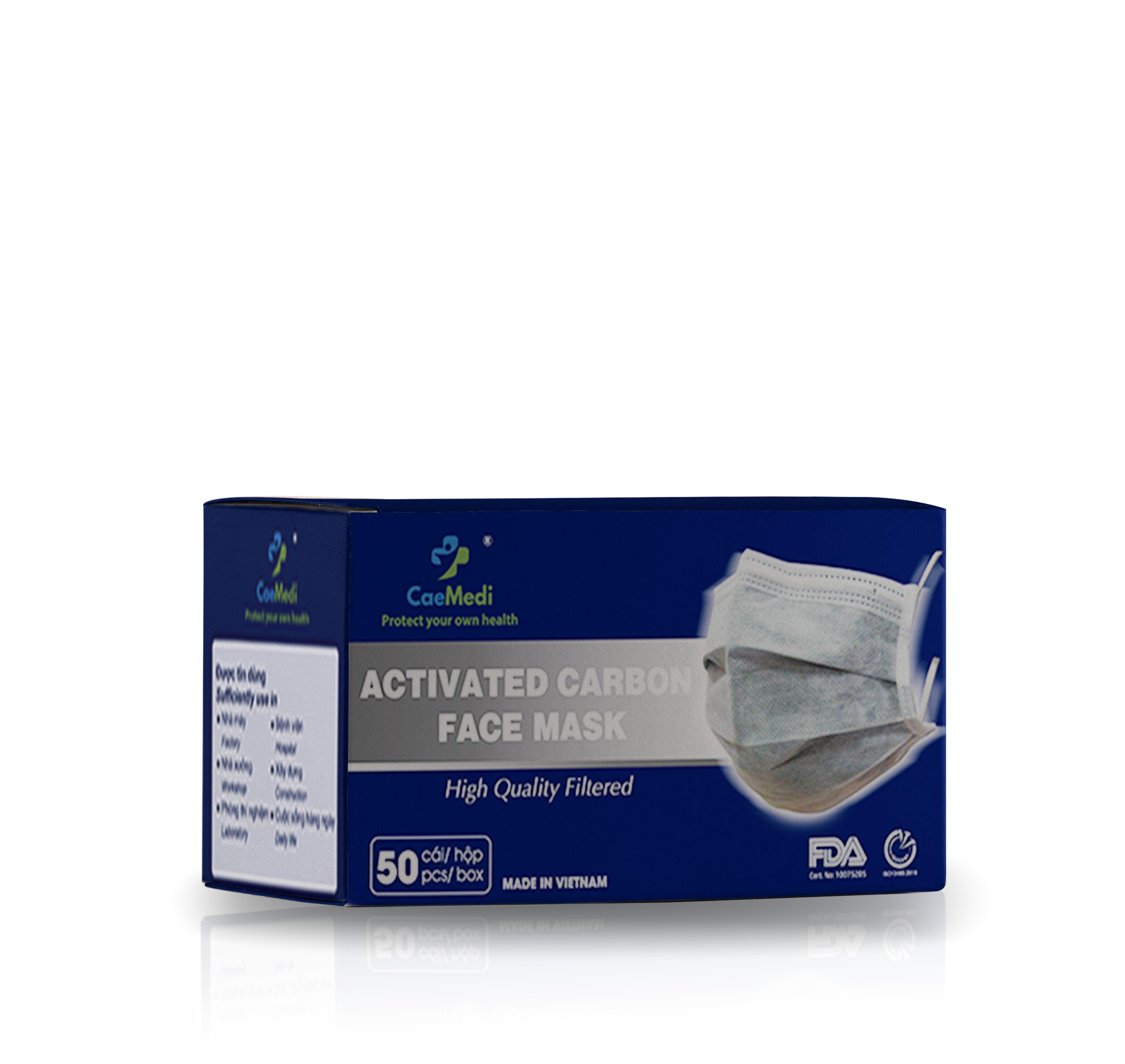 COMBO 10 Hộp Khẩu trang y tế CAEMEDI 4 lớp Than Hoạt Tính, kháng khuẩn, lọc bụi bẩn chuẩn BFE, FDA - Hộp 50 Cái