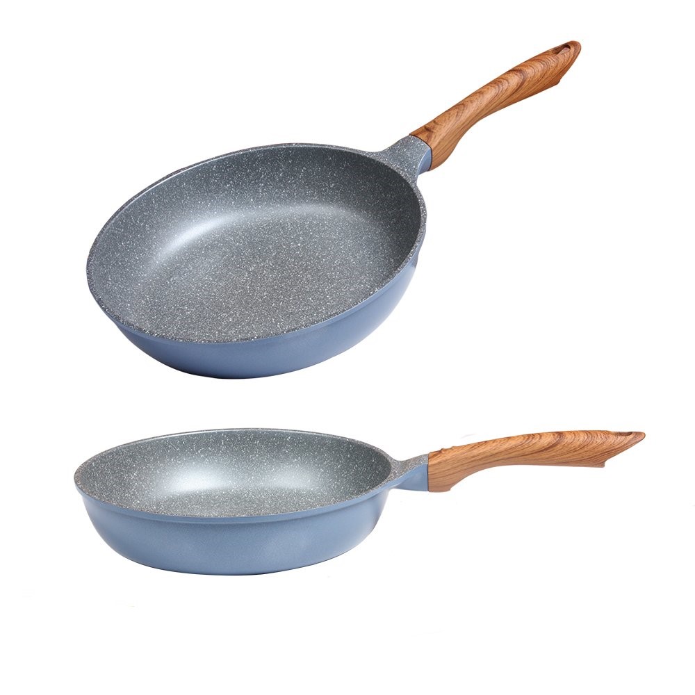 Combo 3 món cao cấp, nồi đúc ceramic đế từ xanh size 22-24cm, chảo đúc vân đá ceramic đê từ size 20cm màu xanh (dùng được tất cả các bếp, kể cả bếp từ) - Hàng chính hãng