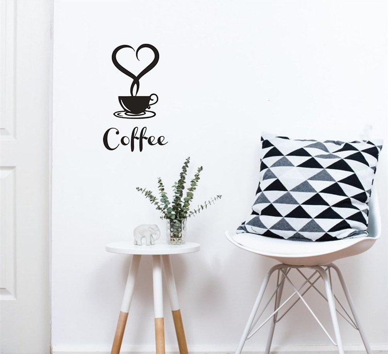 Decal dán tường tách cà phê trái tim trang trí quán cà phê đẹp