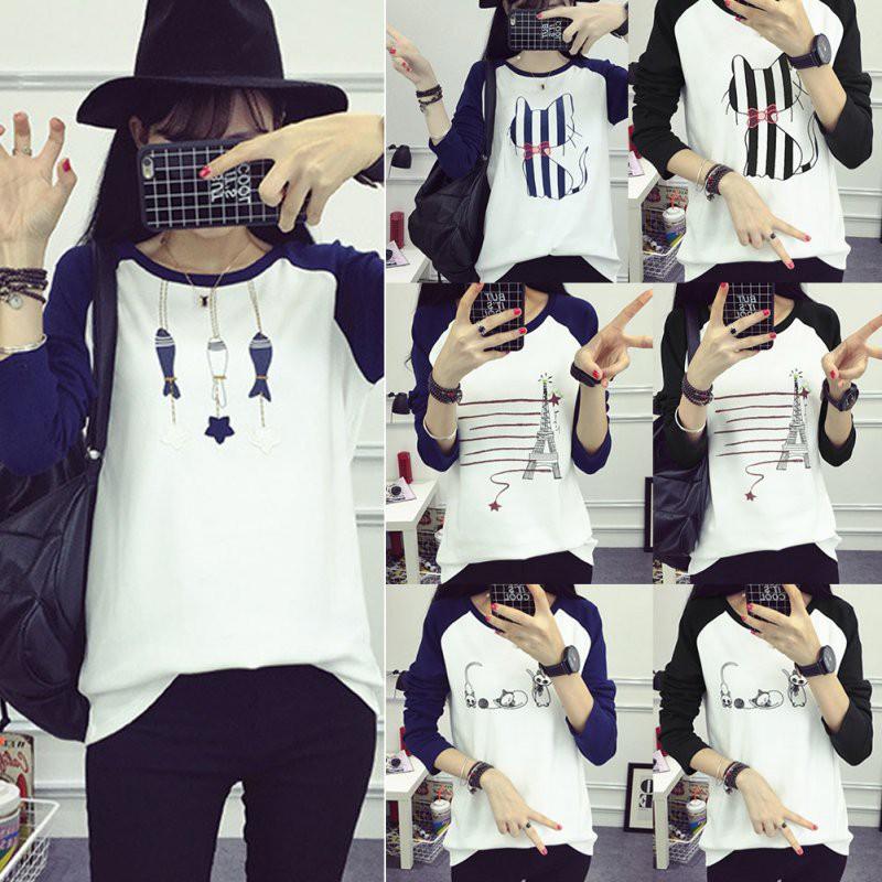 Áo Thun Nữ Tay Dài In Hình Hoạt Hình