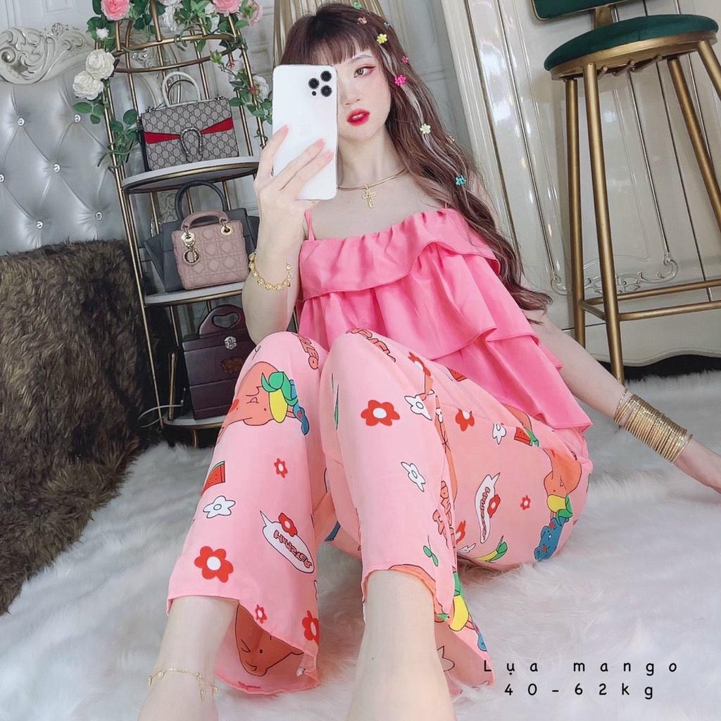 Đồ ngủ 2 dây quần dài pyjama nữ dễ thương vải lụa mango loại 1 giá rẻ freesize dưới 62kg My Store S55