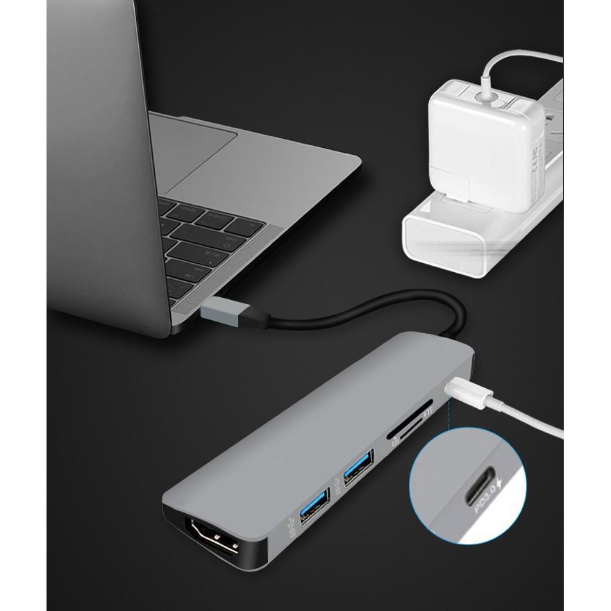 Hub USB Type C cho Macbook 1 ra 6 hỗ trợ truyền tải dữ liệu 3.0 và xuất video 4K HDMI - Gia dụng SG