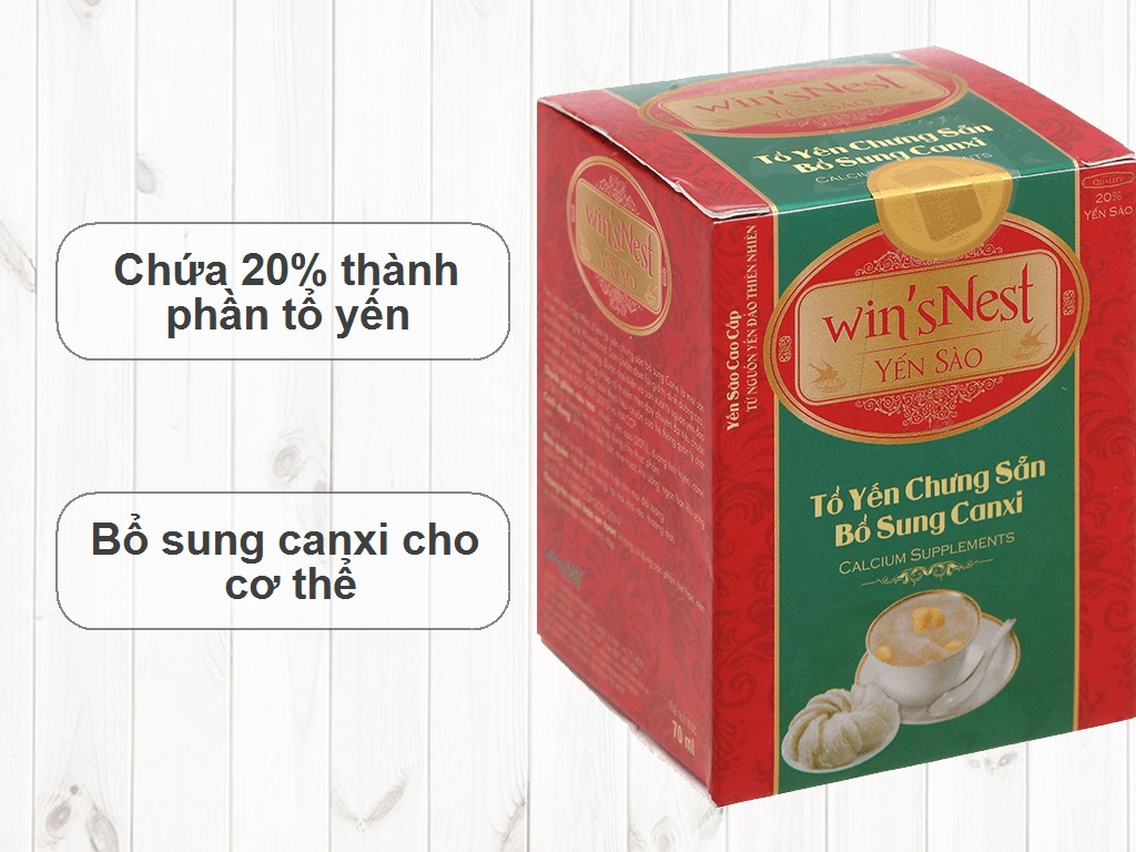 THÙNG 72 LỌ YẾN SÀO WIN'SNEST TỔ YẾN CHƯNG SẴN BỔ SUNG CANXI 20% (70ML/LỌ)