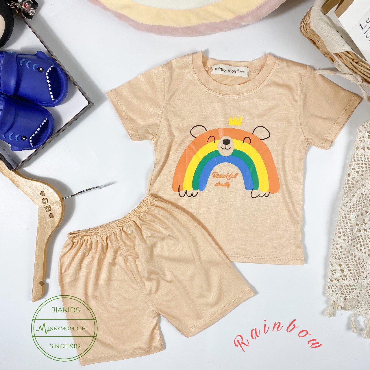 Đồ bộ cộc tay cho bé sơ sinh hình con vật ngộ nghĩnh size 5-16kg chất thun lạnh mềm mát