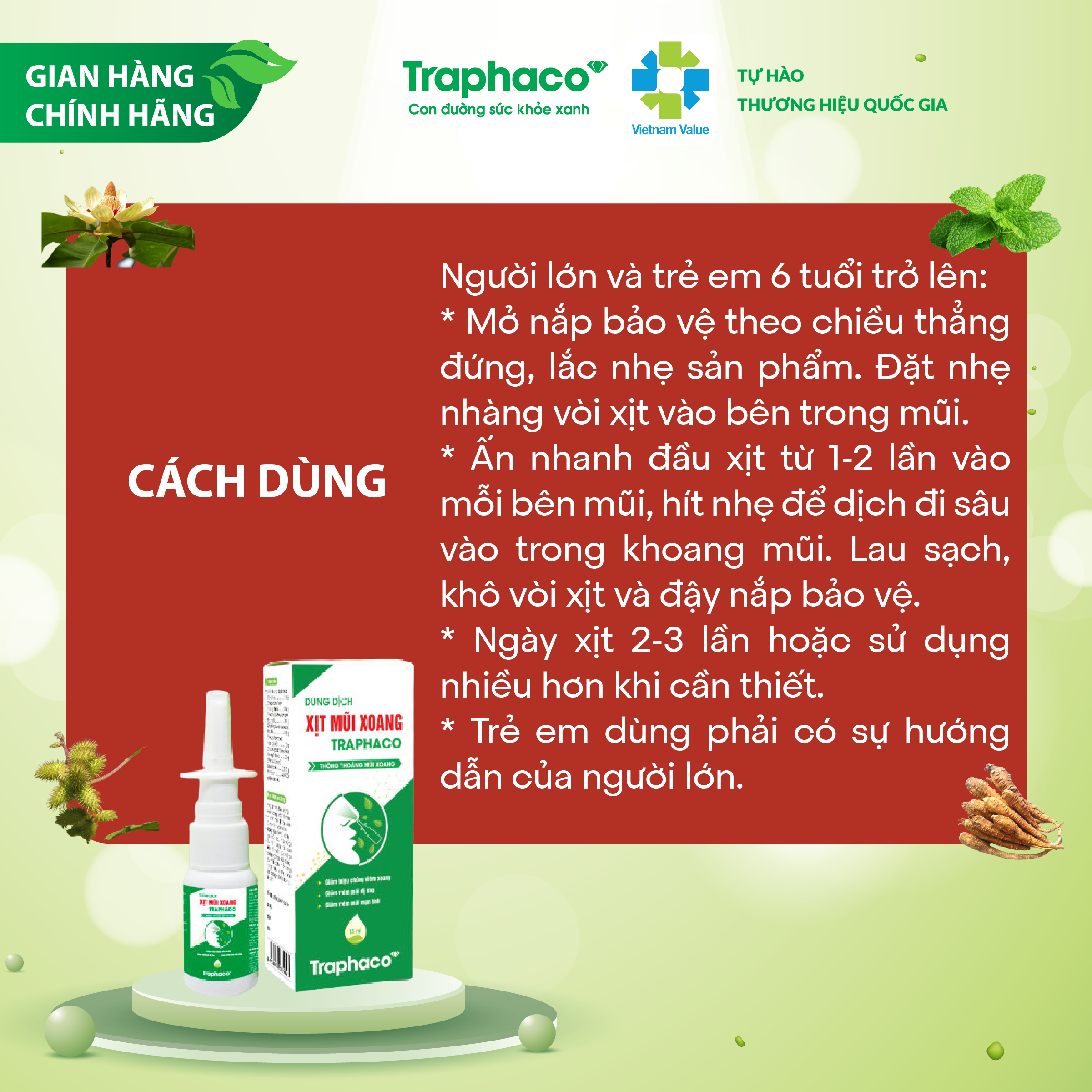 Xịt Mũi Xoang TRAPHACO Hỗ Trợ Làm Giảm Xoang Mũi Thông Thoáng Đường Hô Hấp Hộp 1 Lọ 15ml