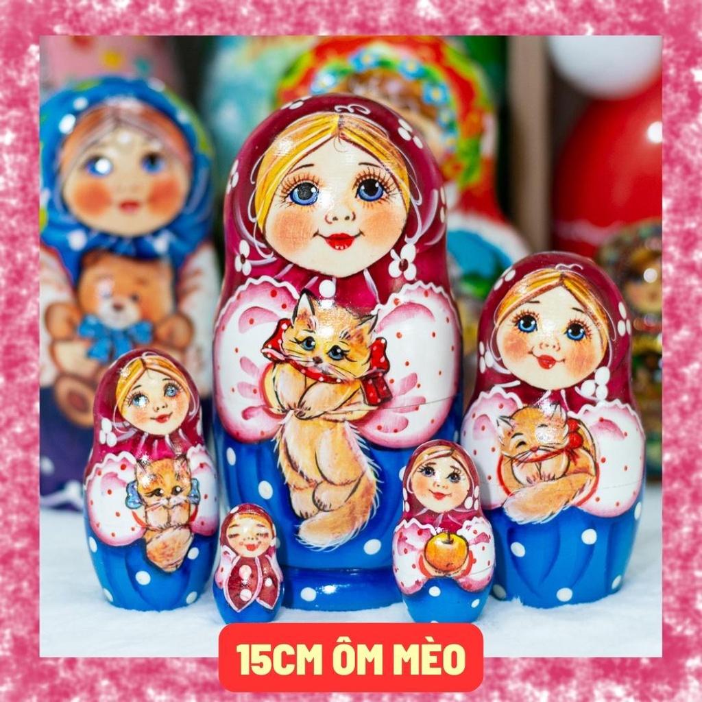 BỘ BÚP BÊ NGA MATRYOSHKA 5 LỚP 15CM "YULIA ÔM MÈO" QUÀ LƯU NIỆM NGA ĐỘC ĐÁO CỰC ĐẸP