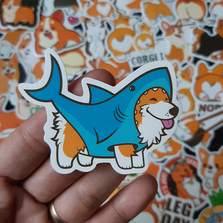 Bộ Sticker dán cao cấp chủ đề CHÚ CHÓ CORGI - Dùng dán Xe, dán mũ bảo hiểm, dán Laptop