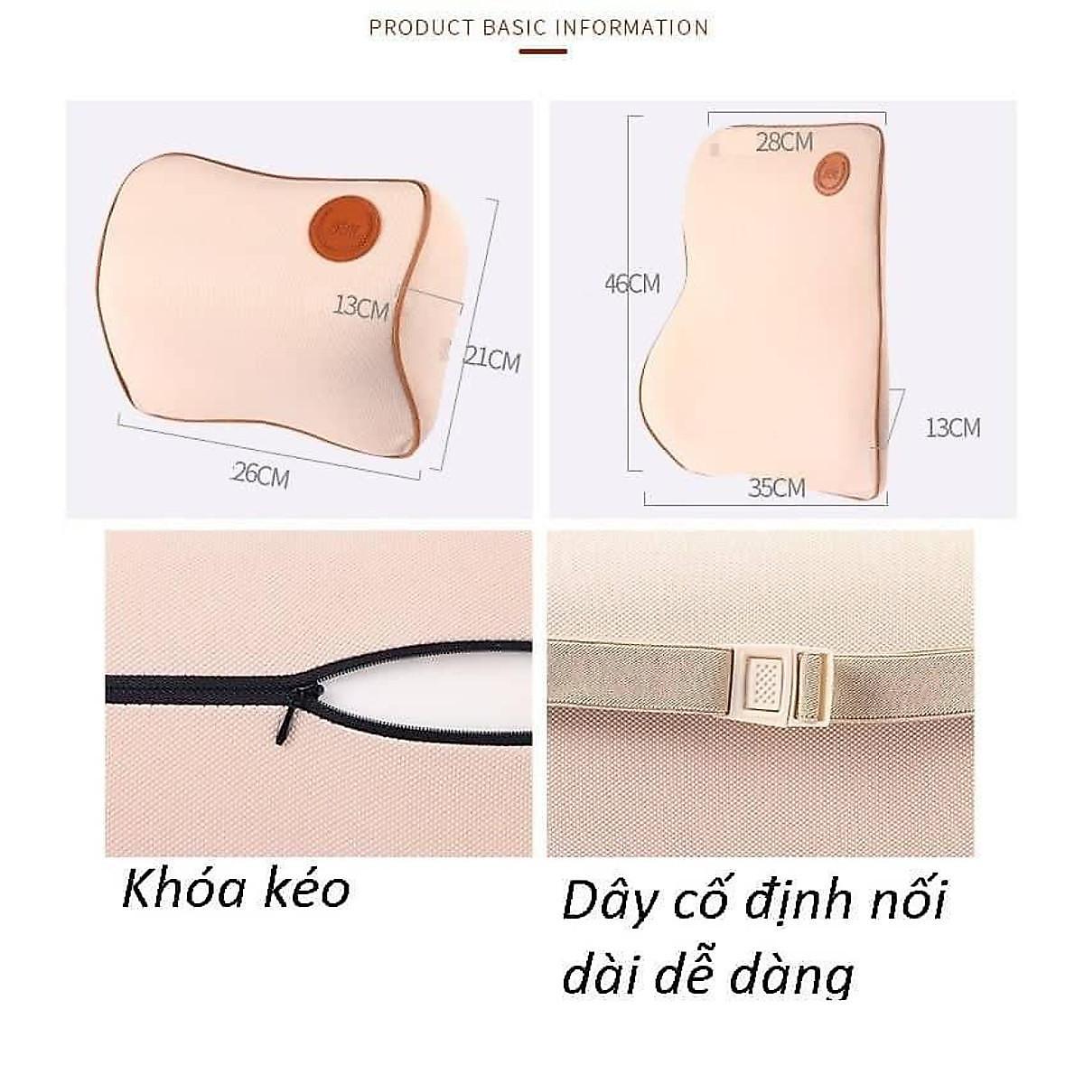 Gối Tựa Lưng, Tựa Đầu cho xe Ô Tô (Chất Liệu Cao Su Non Nỉ Cao Cấp Thông Hơi Siêu Đàn Hồi) - Kem, Kem
