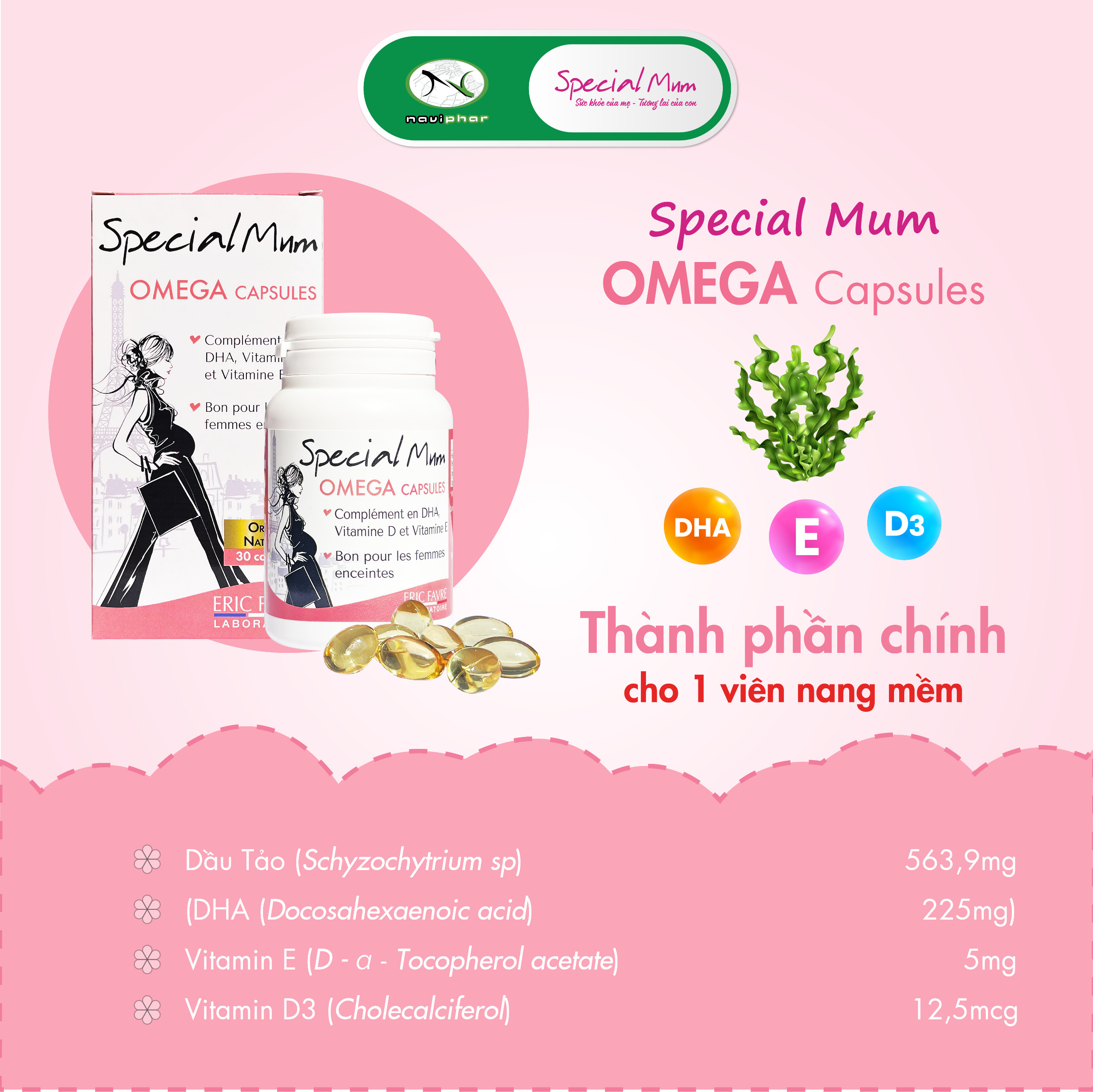 [Hộp 30/60 viên] TPBVSK Special Mum Omega Capsules  - DHA chiết xuất thực vật [Nhập khẩu Pháp]