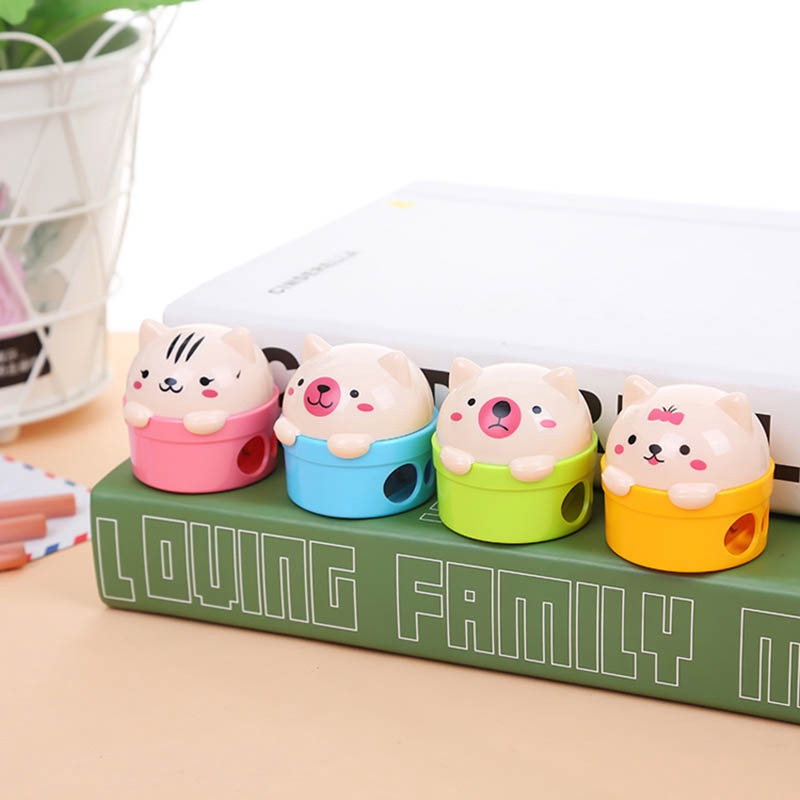 Đồ Gọt Bút Chì 2 Lỗ Hình Gấu Cute - Chuốt Bút Chì Nắp Gấp 2 Lỗ Tiện Lợi