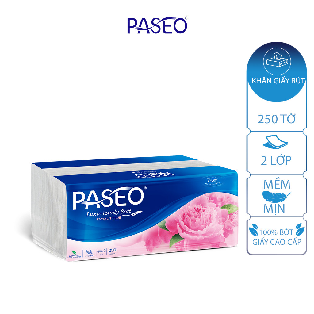 Combo 4 gói khăn giấy rút cao cấp Paseo dai, mềm mịn (250 tờ 2 lớp)/gói