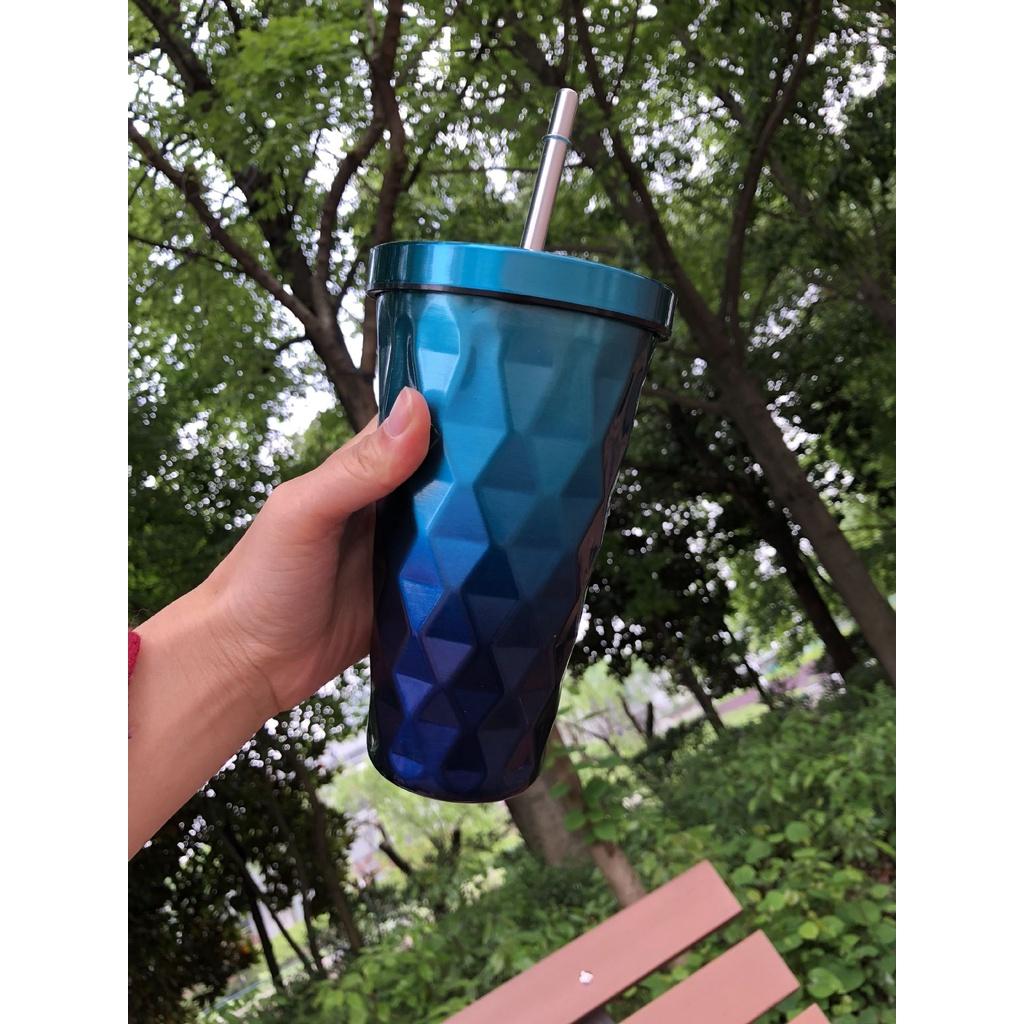 Ly giữ nhiệt kim cương có nắp và ống hút 480ml - 8306