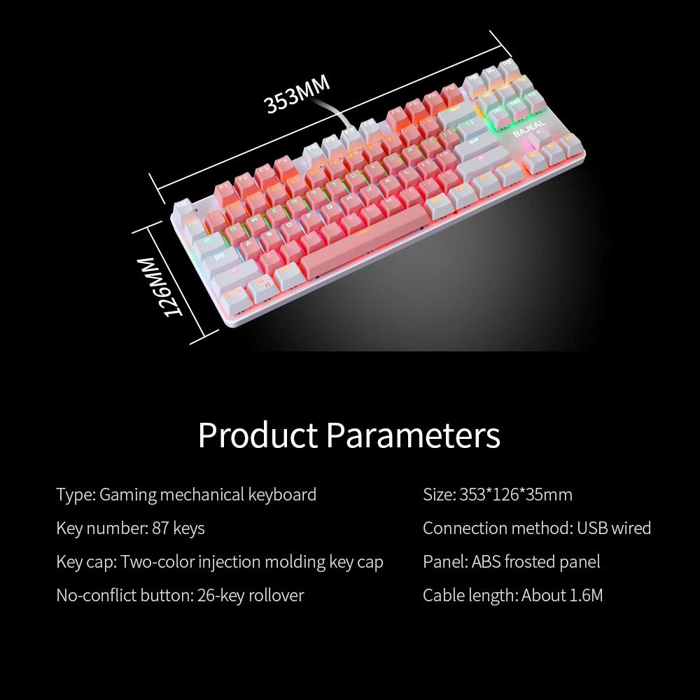 BAJEAL 87 Keys Wired Mechanical Keyboard Mixed Light Mechanical Keyboard with Mechanical Blue Switch Suspension Button