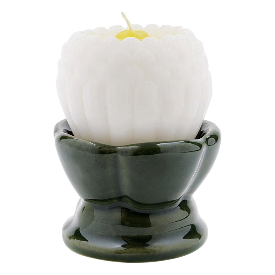 Nến Hoa Sen Nhật Đế Gốm Quang Minh Candle Ftramart NQM9912 (9 x 9 x 12 cm) - Trắng