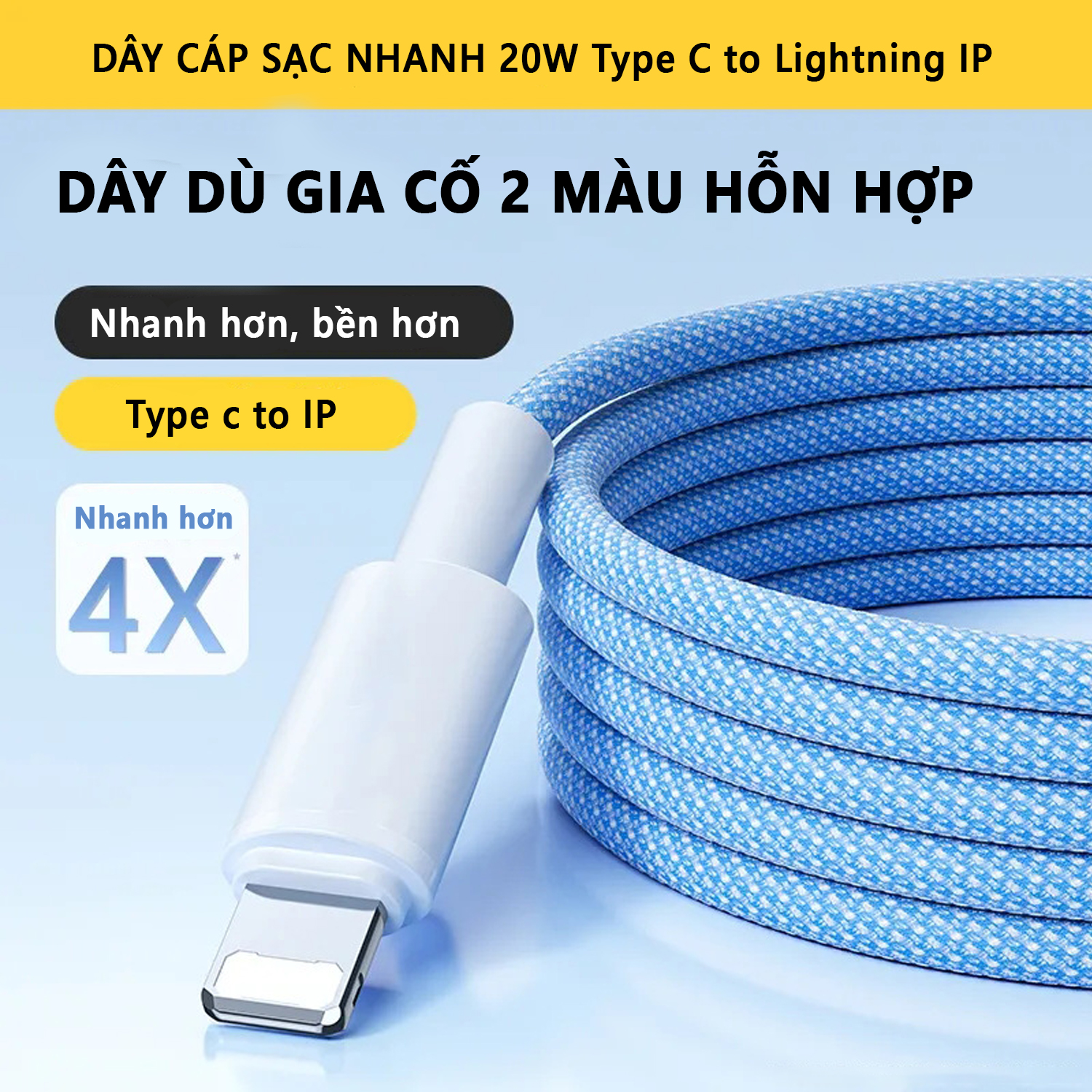 Dây Cáp sạc nhanh eXtreme DS4101 20W Nối Đầu USB-C Sang Đầu Light.ning IP Dây Sạc Nhanh Hỗ Trợ Truyền Dữ Liệu - Hàng chính hãng