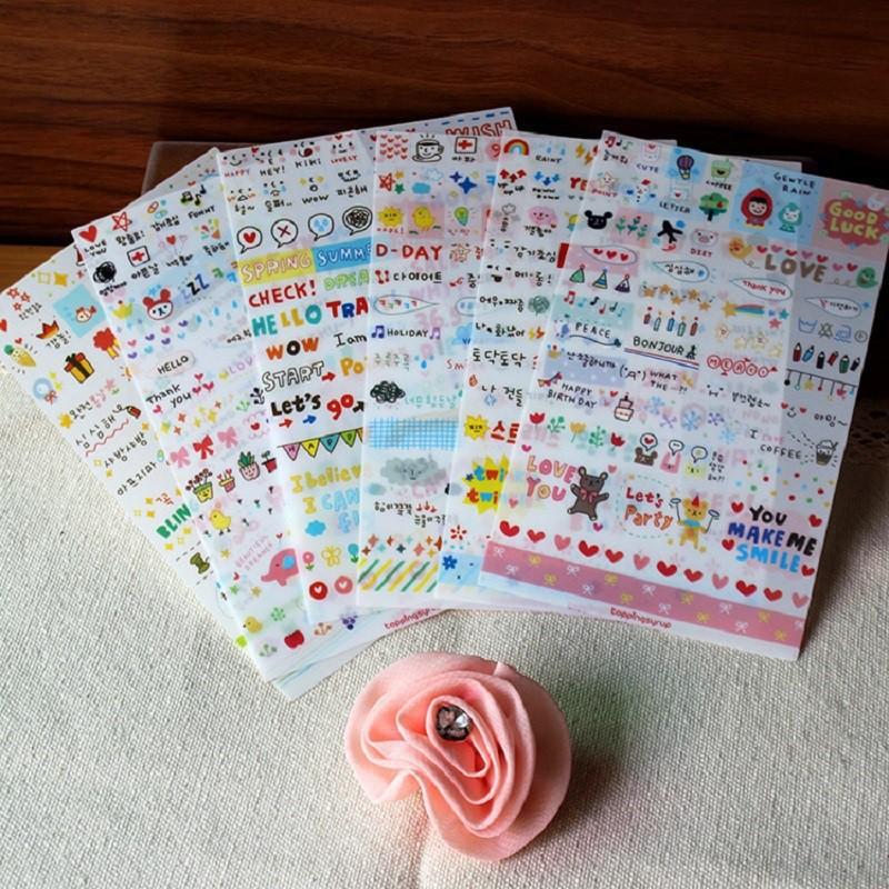 Bộ 6 Tấm Nhãn Dán Sticker Trang Trí Sổ Kế Hoạch Nhật Ký Phong Cách Hàn Quốc Drawing Market Sticker 08