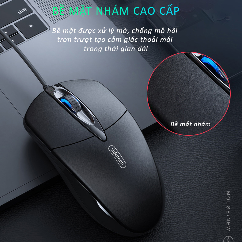 Chuột máy tính có dây văn phòng gaming SIDOTECH P20 giá rẻ thiết kế Silent tắt tiếng click lạch cạch, chống ồn ban đêm, có độ nhạy DPI 1200 phù hợp chơi game thiết kế lập trình làm việc trên laptop pc - Hàng Chính Hãng