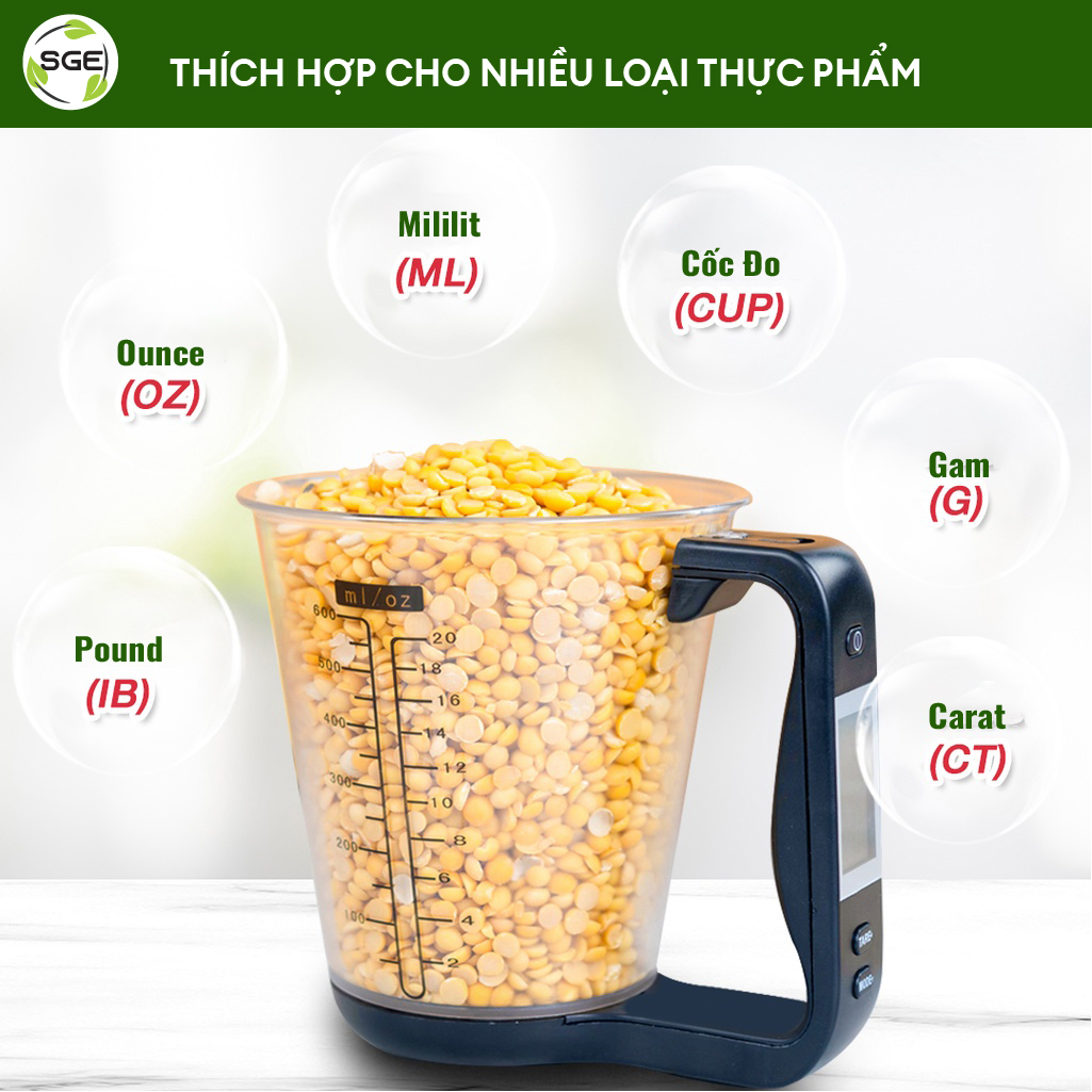 Cốc Đong (Đo) Điện Tử Model DMC - Dụng Cụ Tiện Lợi Khi Nấu Ăn, Làm Bánh, Sử Dụng Đơn Giản. Nhập Khẩu Chính Hãng Thái Lan 