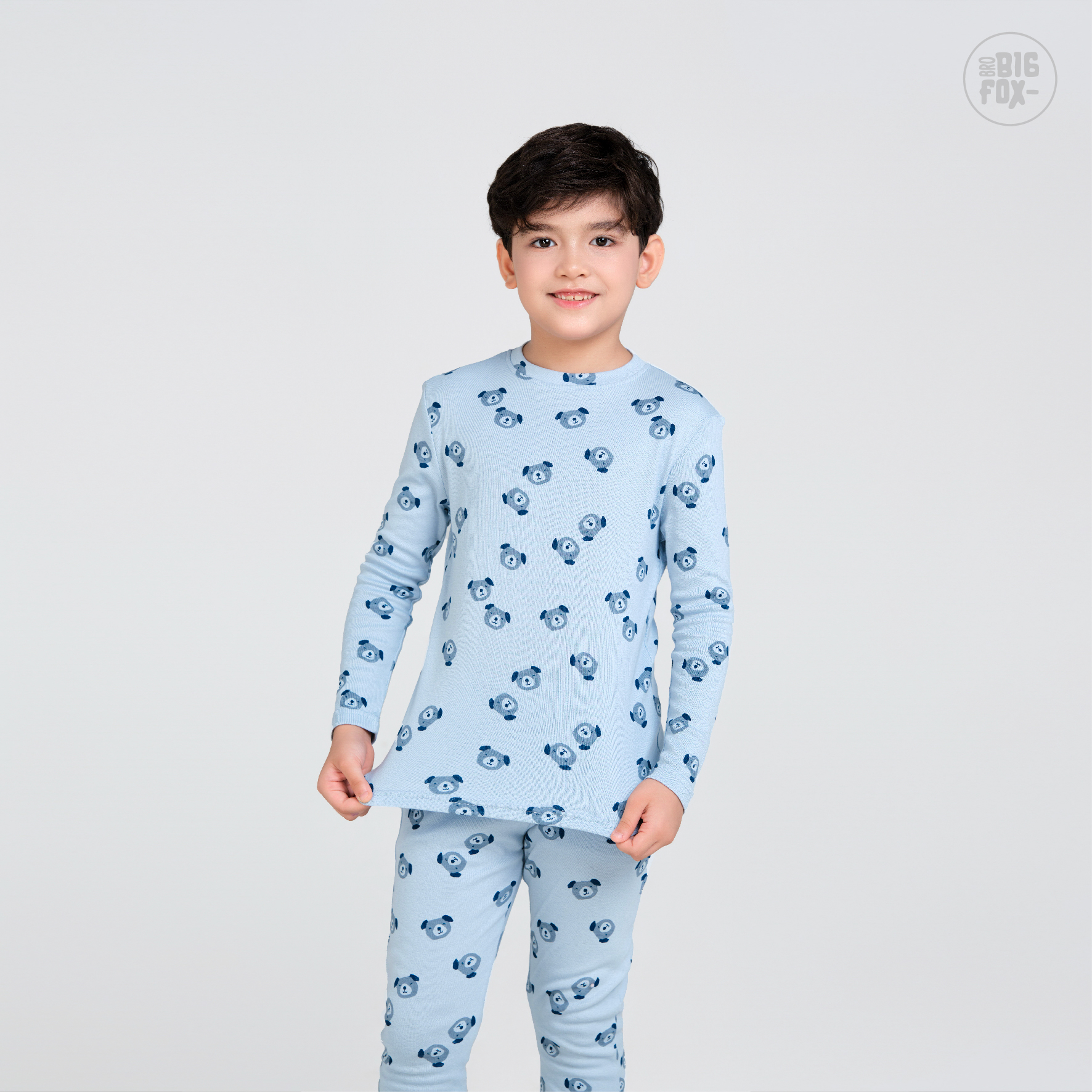 Bộ đồ dài tay cho bé trai Bigfox Miss Meow vải bozip mùa thu đông mặc nhà size đại trẻ em 3-8 tuổi