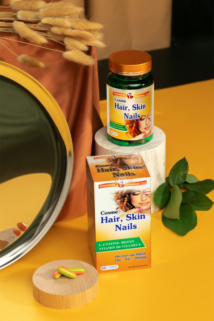 COMBO 2 CHAI TPCN COSME HAIR SKIN NAILS kích thích mọc tóc nhanh, giúp cho chân tóc chắc khoẻ - Chai 60 viên TẶNG 1 CHAI