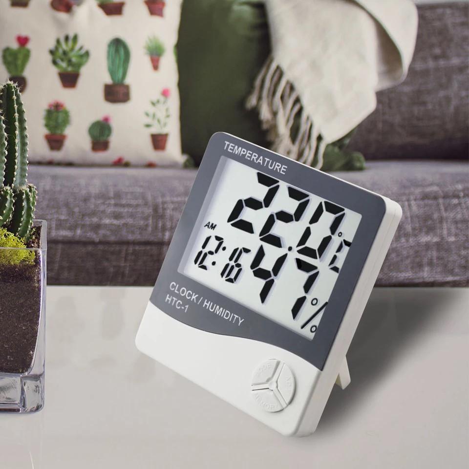 Nhiệt ẩm kế điện tử LCD HTC-1 báo nhiệt độ . độ ẩm trong phòng kiêm đồng hồ báo thức