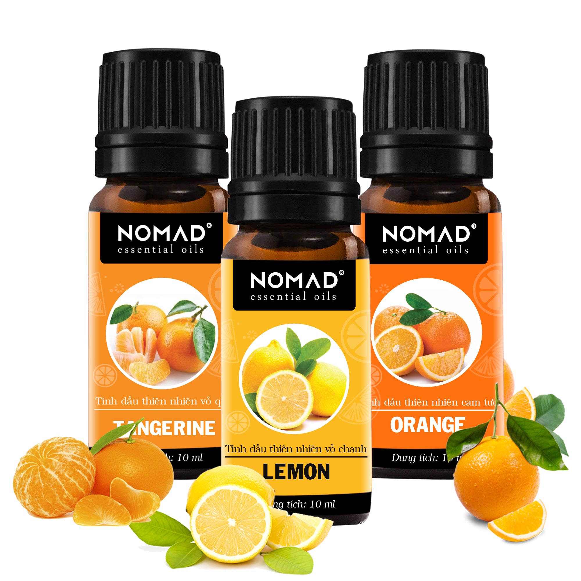 Combo 3 Tinh Dầu Nguyên Chất Nomad: Tinh Dầu Vỏ Cam (10ml) + Tinh Dầu Vỏ Chanh (10ml) + Tinh Dầu Vỏ Quýt (10ml)