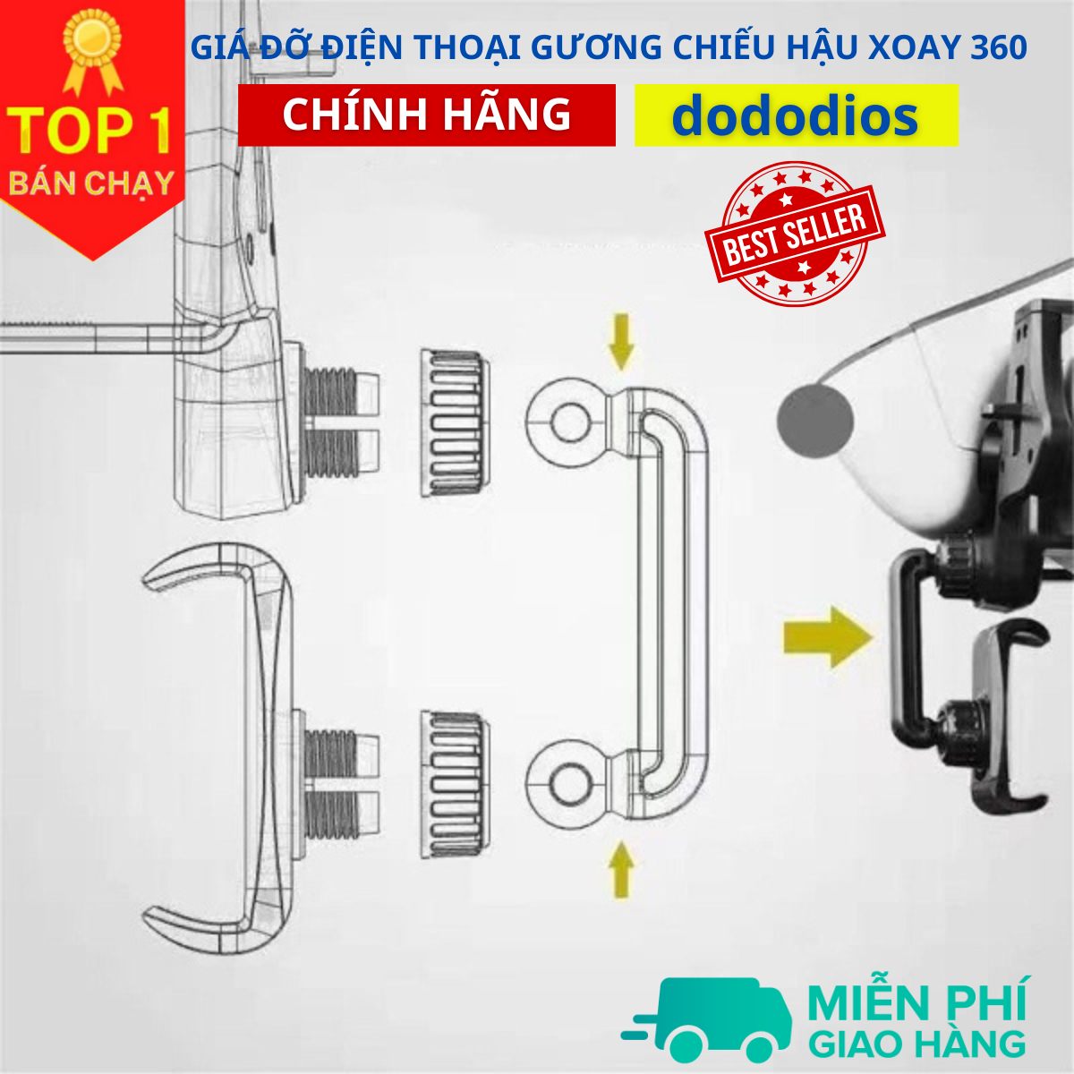 Giá Đỡ Điện Thoại Gương Chiếu Hậu Xoay 360 Phụ Kiện Nội Thất Xe Hơi Gắn Điều Chỉnh Được -  - Hàng Chính Hãng DoDoDios