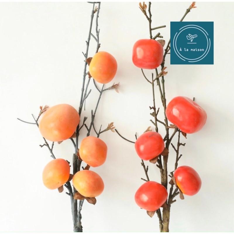 Cành quả hồng nhân tạo 5 trái phủ phấn mịn dùng decor trang trí nhà cửa