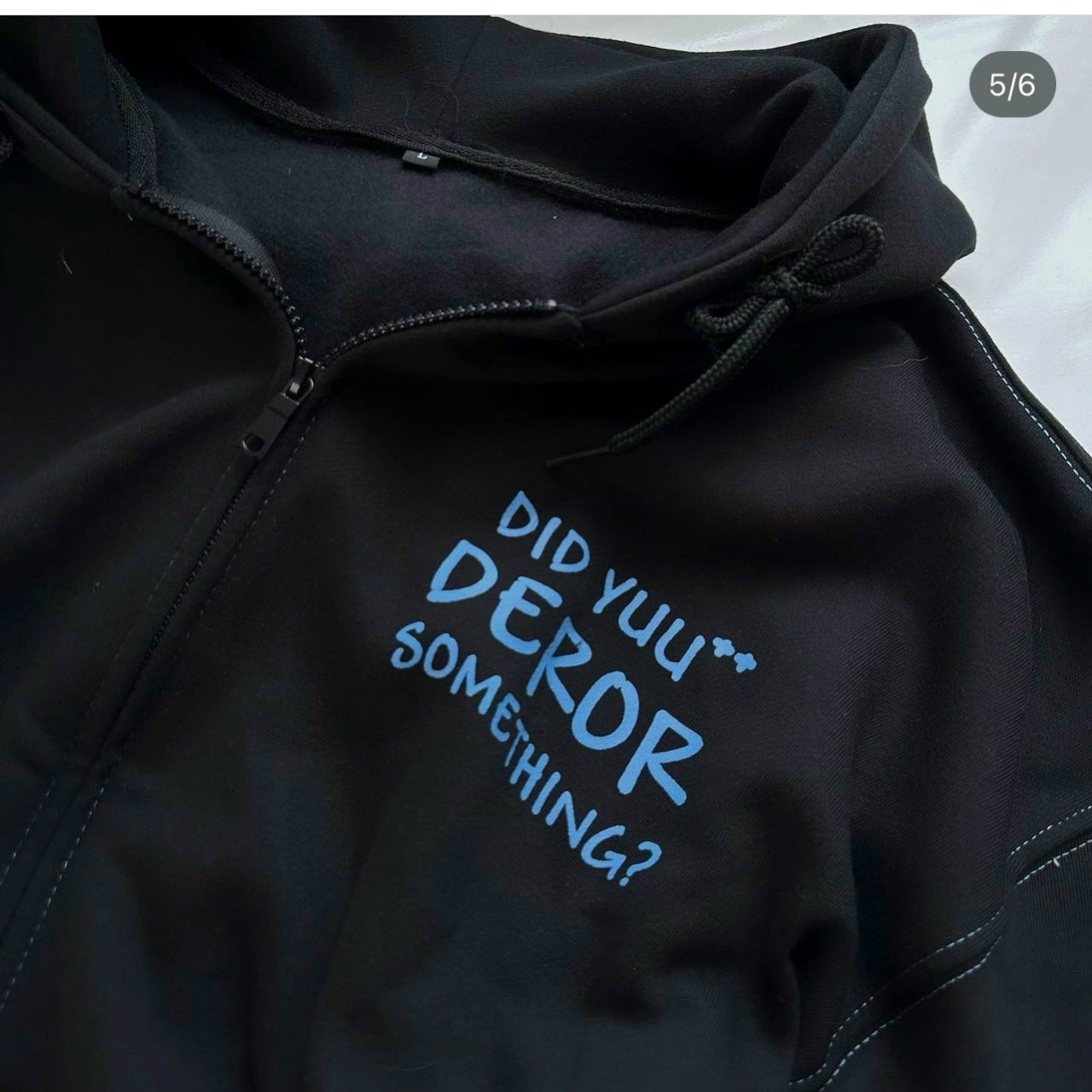 Áo khoác hoodie có nón màu đen form zip DEROR Viền Chỉ unisex nam nữ (Ảnh thật shop tự chụp), Áo Khoác Dây Kéo Nỉ Lót Bông In Chữ DEROR Viền Xanh from rộng ulzzang chống nắng