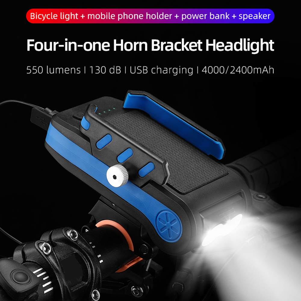 Đèn Xe Đạp 4 Trong 1Tích Hợp Còi Giá Đỡ Điện Thoại Sạc Dự Phòng Cho Xe Đạp Leo Núi