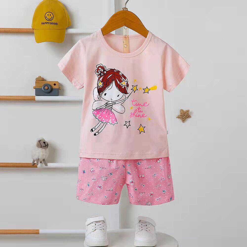 Bộ cotton côc tay cho bé gái PIKA KIDS Bộ xuất hàn Bộ quần áo hè mặc ở nhà cho bé từ 25-35kg