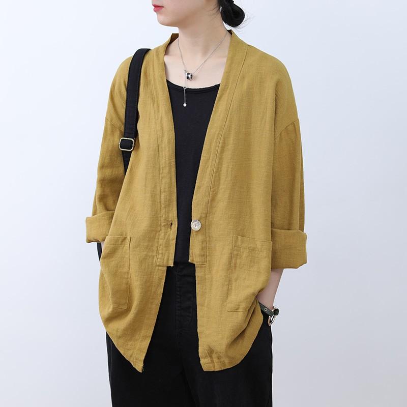 Áo cardigan linen dáng dài, thời trang phong cách Nhật Bản