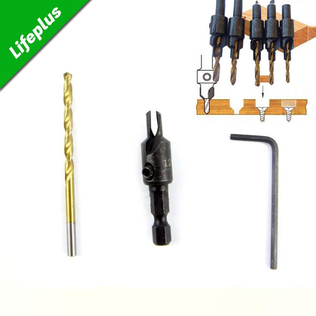 Bộ 5 mũi khoan 2 tầng chỉnh cữ bắt âm mũ vít 2-3.55mm khoan gỗ nhôm đồng chuôi lục giác