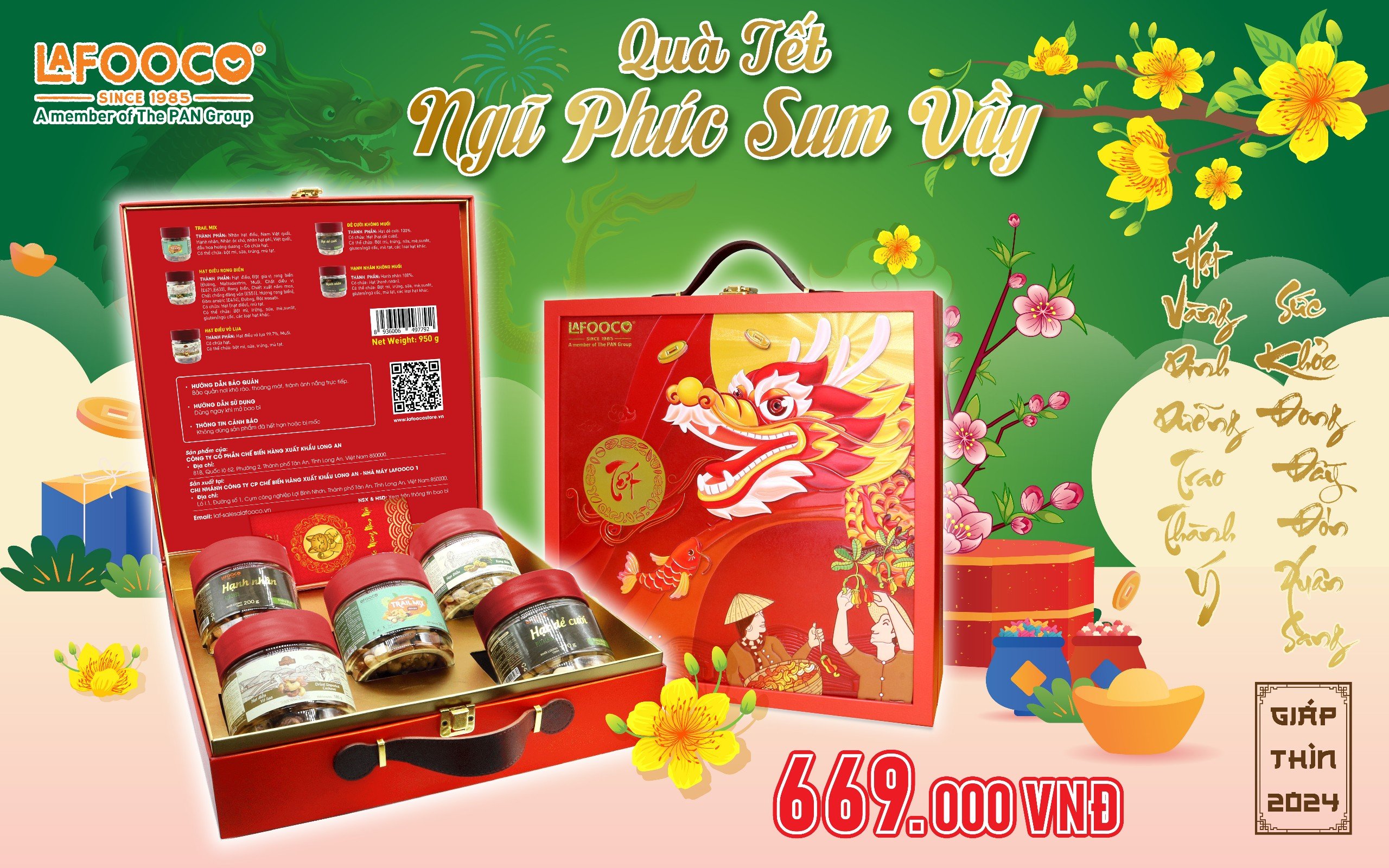 Hộp Quà Tết LAFOOCO - NGŨ PHÚC SUM VẦY - 5 Sản Phẩm Hạt Dinh Dưỡng